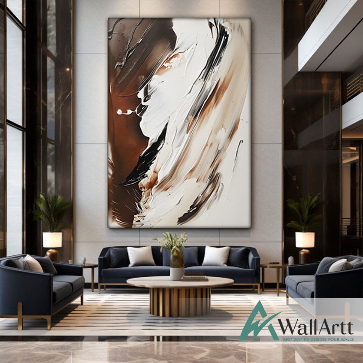 Brown White Abstract 3d Heavy Textured Partial Oil Painting - Wall Art